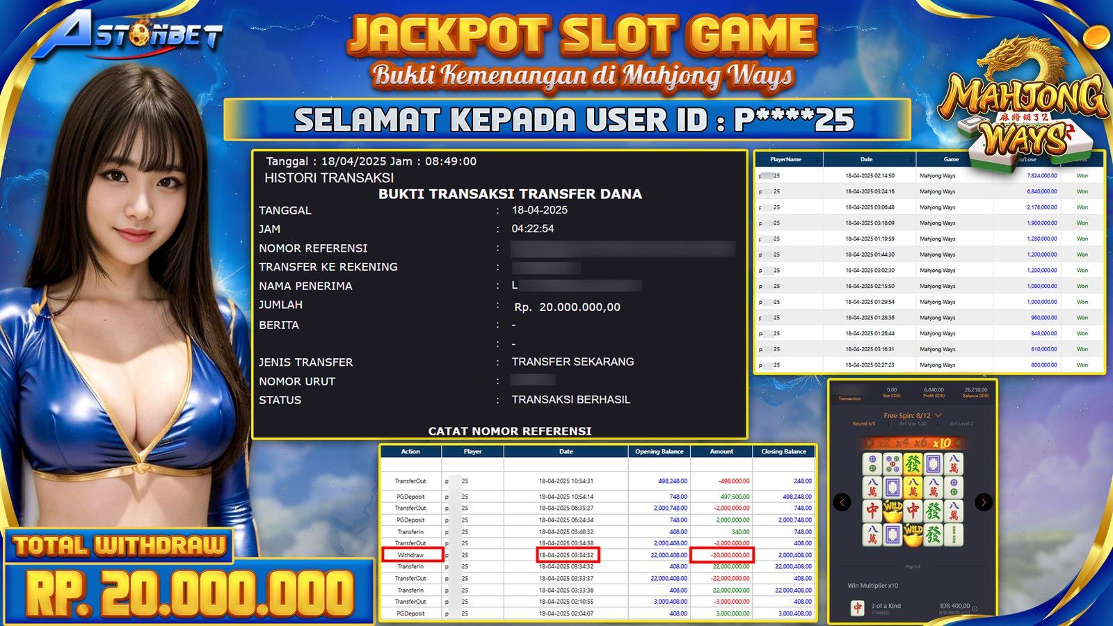 ASTONBET - KEMENANGAN MEMBER SLOT GAME DI GAME MAHJONG WAYS RP. 20.000.000,- LUNAS  