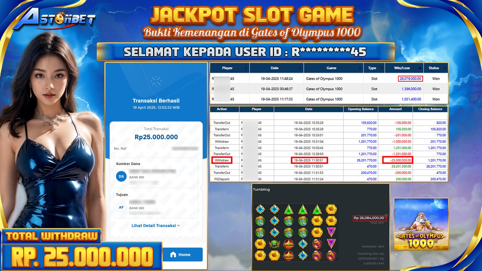 ASTONBET - KEMENANGAN MEMBER SLOT GAME DI GAME GATES OF OLYMPUS 1000 RP. 25.000.000,- LUNAS