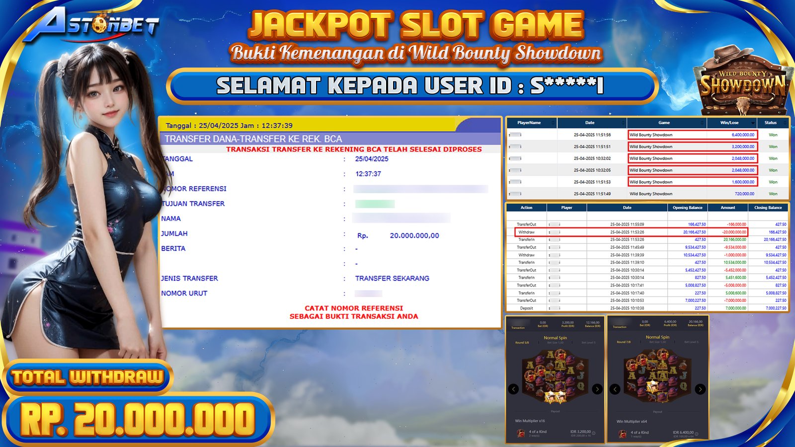 ASTONBET - KEMENANGAN MEMBER DI GAME WILD BOUNTY SHOWDOWN RP. 20.000.000,- LUNAS
