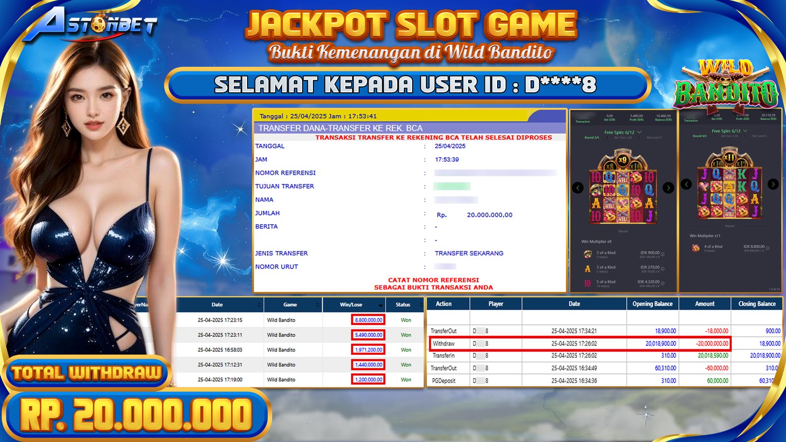 ASTONBET - KEMENANGAN MEMBER DI GAME WILD BANDITO RP. 20.000.000,- LUNAS
