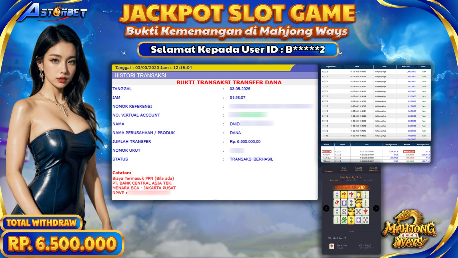ASTONBET - KEMENANGAN MEMBER DI GAME MAHJONG WAYS RP. 6.500.000,- LUNAS