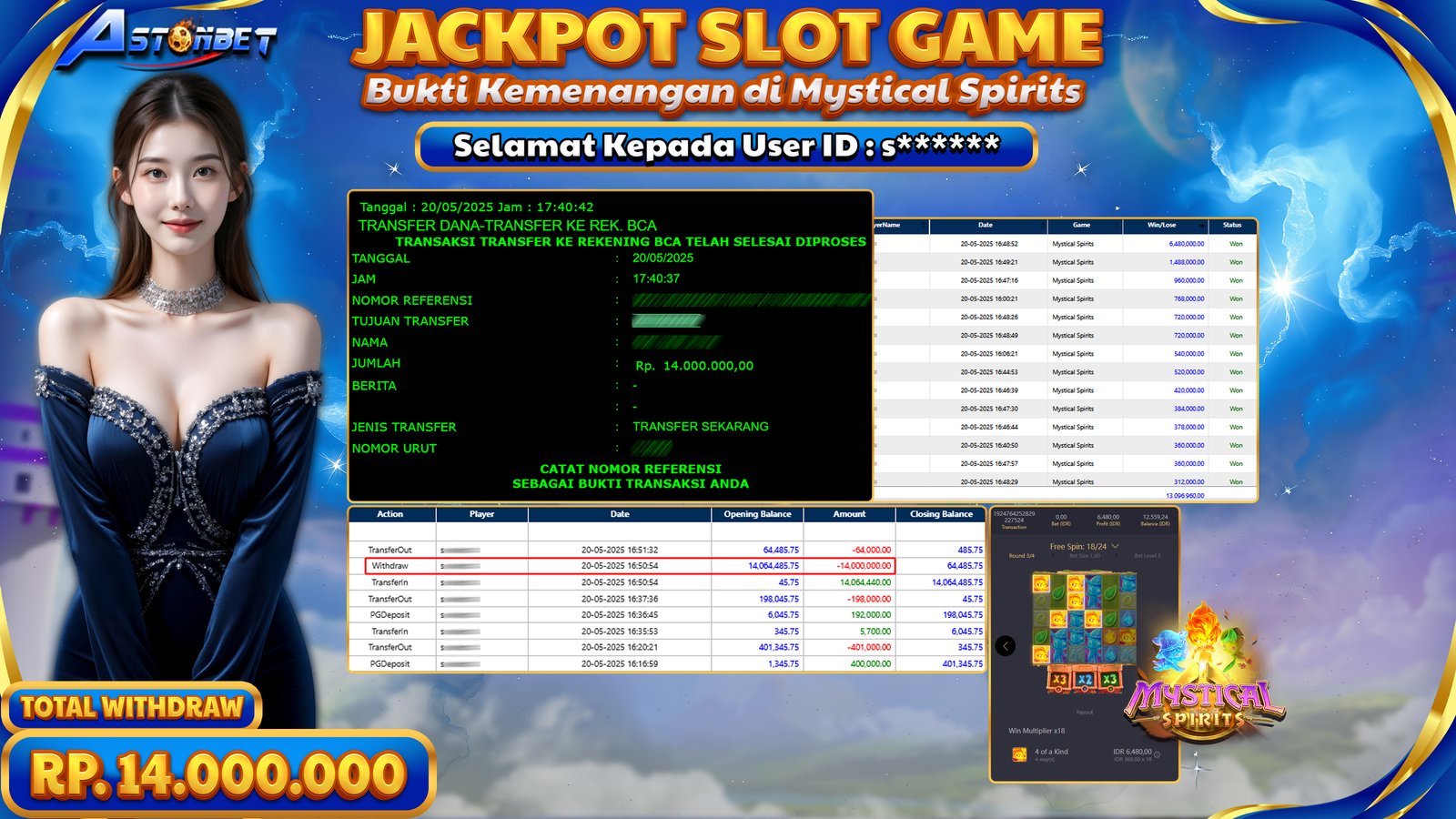 ASTONBET - KEMENANGAN MEMBER DI GAME MYSTICAL SPIRITS RP. 14.000.000,- LUNAS