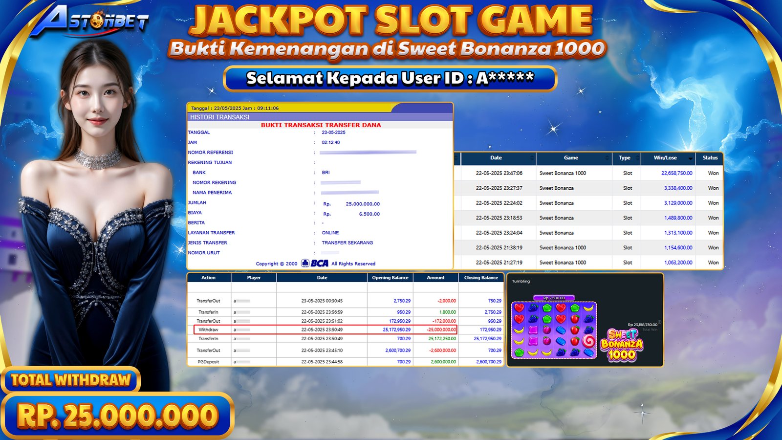 ASTONBET - KEMENANGAN MEMBER DI GAME SWEET BONANZA 1000 RP. 25.000.000,- LUNAS