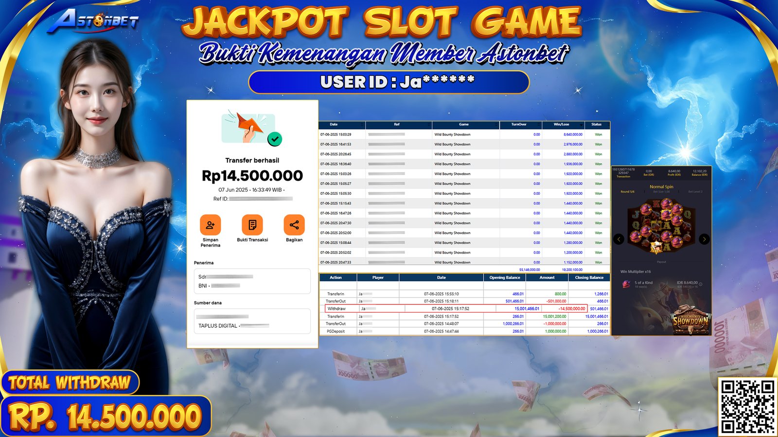 ASTONBET - KEMENANGAN MEMBER DI GAME WILD BOUNTY SHOWDOWN RP. 14.500.000,- LUNAS
