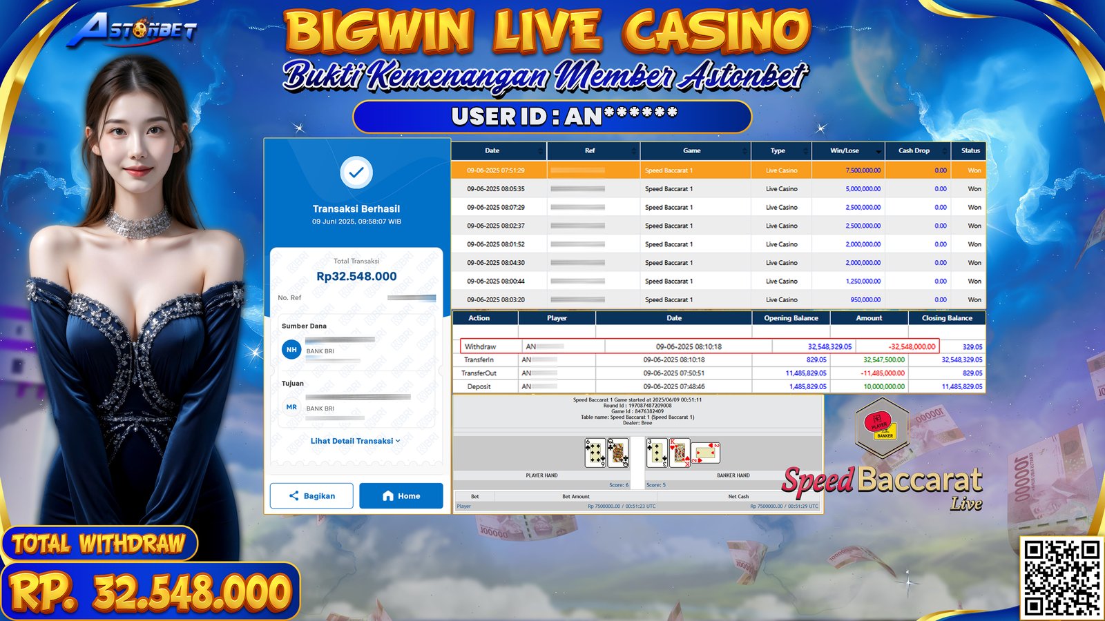 ASTONBET - KEMENANGAN MEMBER DI GAME SPEED BACCARAT 1 LIVE CASINO RP. 32.548.000,- LUNAS