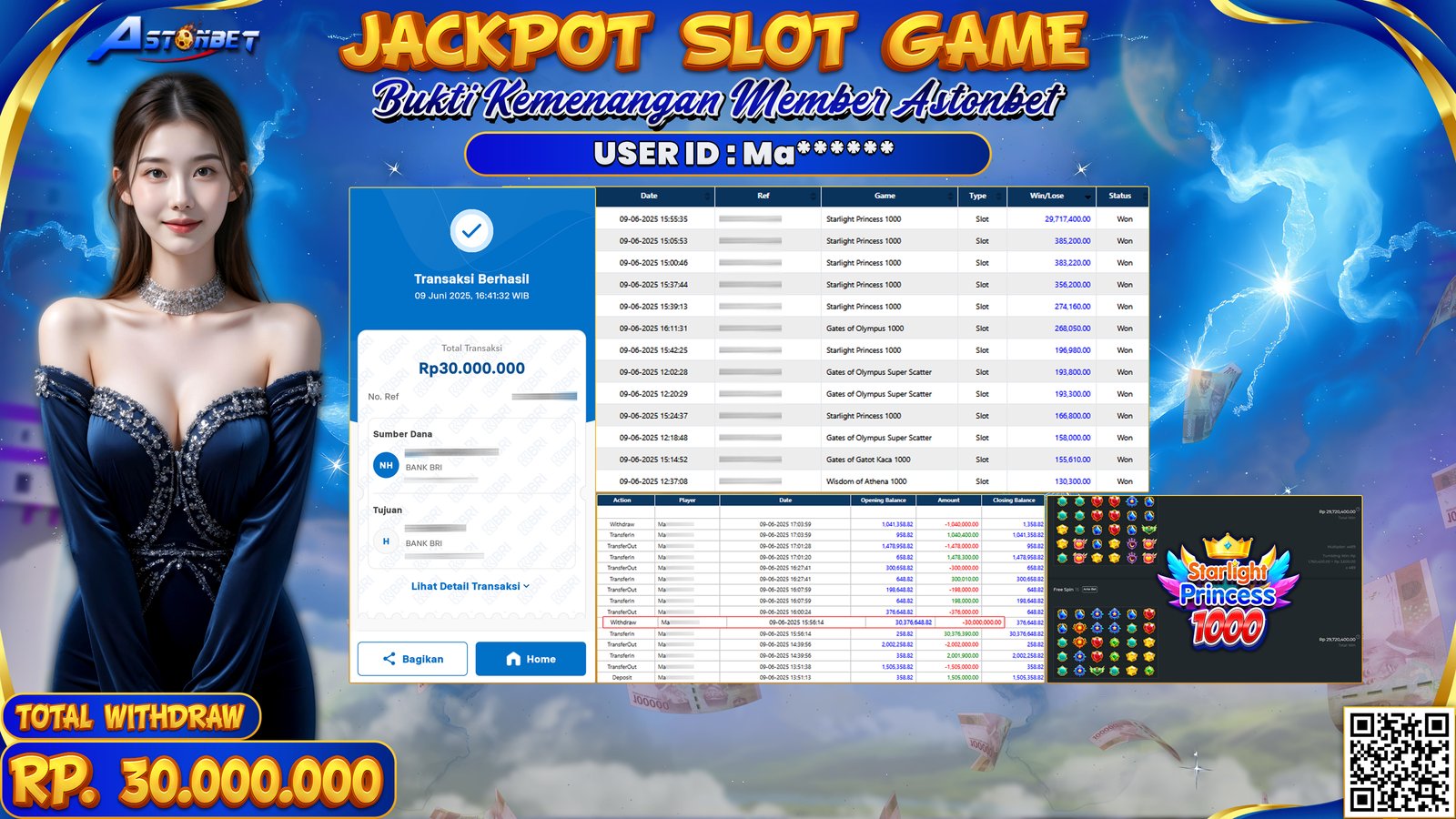 ASTONBET - KEMENANGAN MEMBER DI GAME STARLIGHT PRINCESS 1000 RP. 30.000.000,- LUNAS