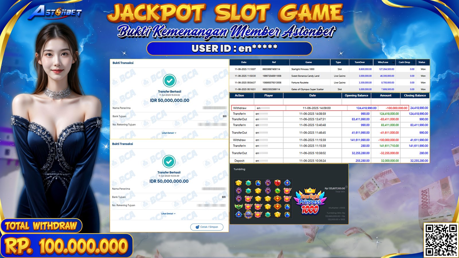 ASTONBET - KEMENANGAN MEMBER DI GAME STARLIGHT PRINCESS 1000 RP. 1000.000.000,- LUNAS
