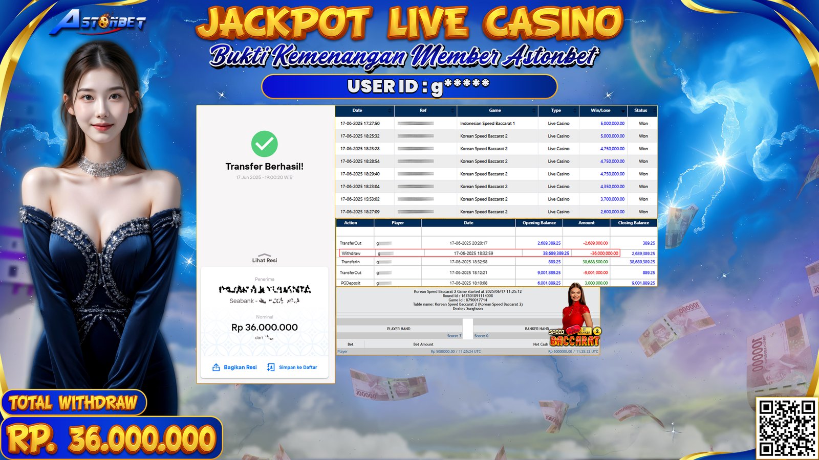 ASTONBET - KEMENANGAN MEMBER DI GAME SPEED BACCARAT 1 & 2 RP. 36.000.000,- LUNAS
