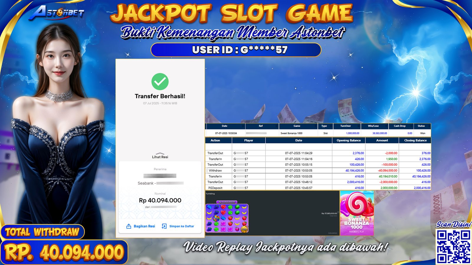 ASTONBET - KEMENANGAN MEMBER DI GAME SWEET BONANZA 1000 RP. 40.094.000,- LUNAS