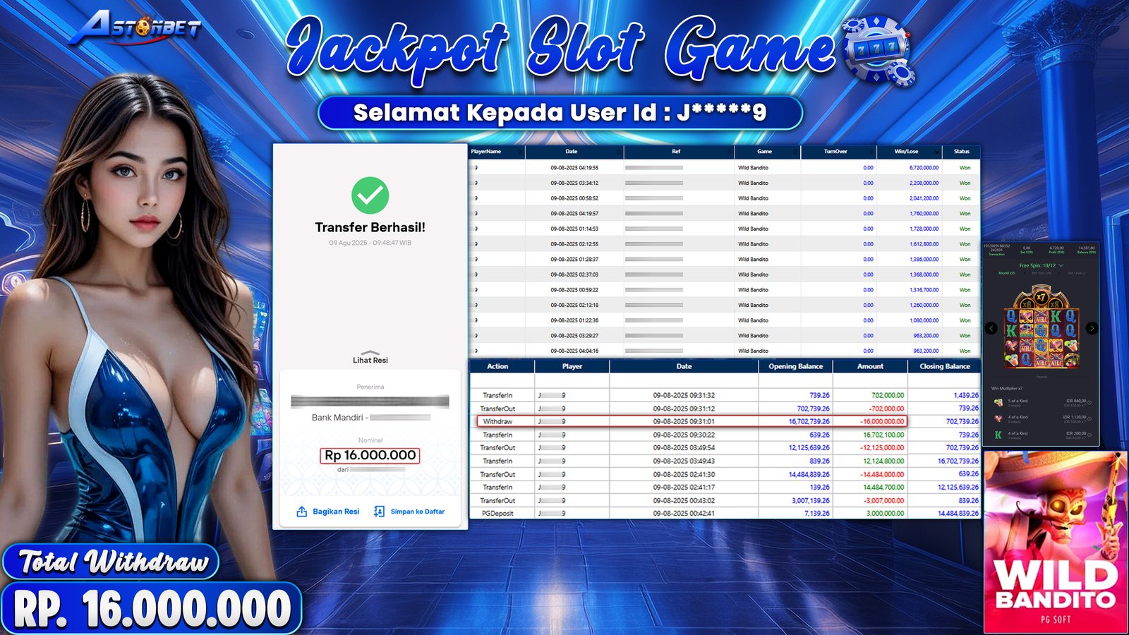 ASTONBET - KEMENANGAN MEMBER DI GAME WILD BANDITO RP. 16.000.000,- LUNAS