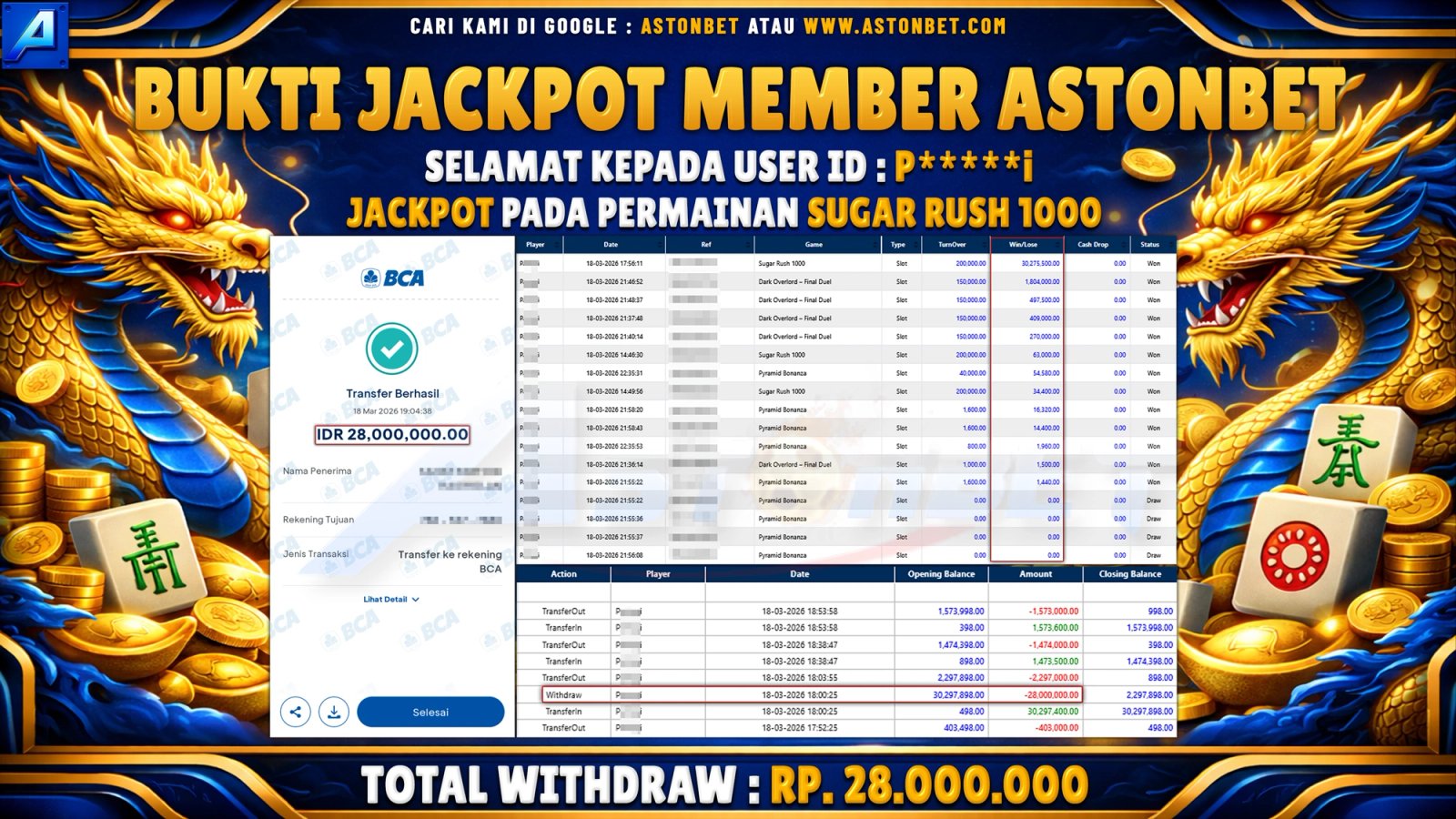 ASTONBET : BUKTI KEMENANGAN DI GAME SUGAR RUSH 1000 - RP. 28.000.000 - LUNAS